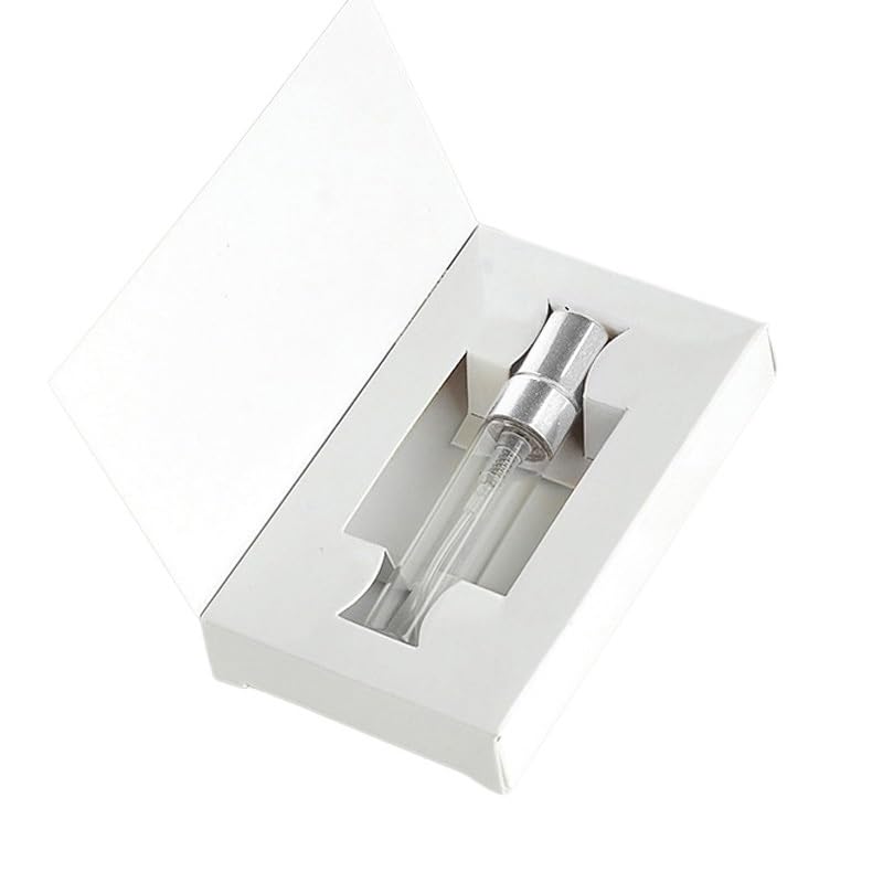 50 sztuk/partia 5 ml konfigurowalne pudełka papierowe i szklana butelka perfum z atomizerem puste opakowanie perfum niestandardowe logo na prezent (srebrne białe pudełko)