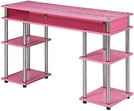 Convenience Concepts Designs2Go No Tools Student Shelves Desk, 47.25(L) x 15.75(W) x 30"(H), Pink