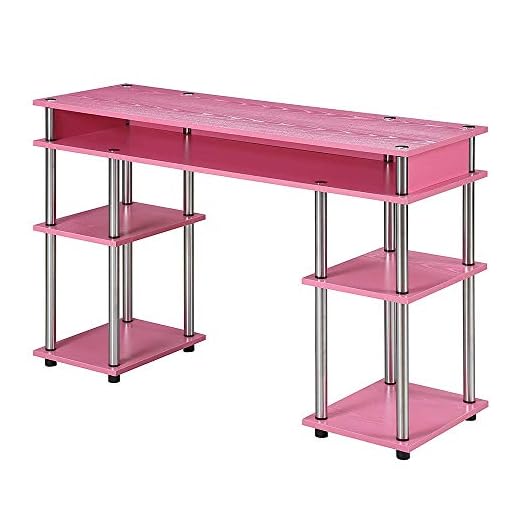Convenience Concepts Designs2Go No Tools Student Desk with Shelves, Pink