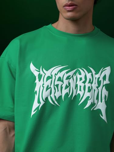 Image of The Souled Store Breaking Bad: Heisenberg Men and Boys Short Sleeve Round Neck Green Graphic Printed Cotton Oversized T-Shirts