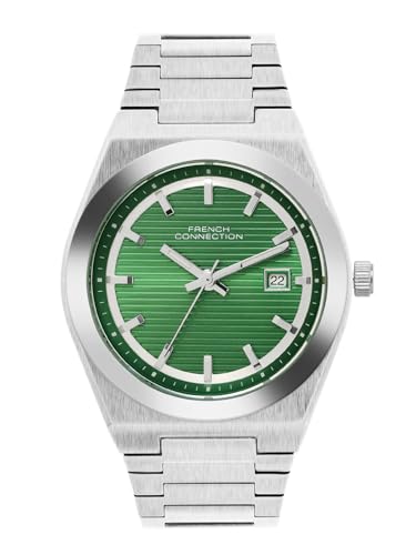 French Connection Textured Green Round Dial | Stainless Steel Strap Watch for Mens FCH22NSM