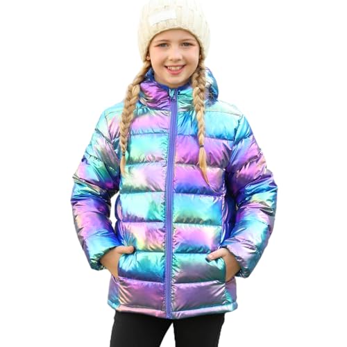 Kinberr - Kinberr Girls Coats Size 6 7 Metallic Purple Blue Winter Jacket Lightweight Hooded Puffer Coat Holographic Shiny Puffy Jackets - -55%