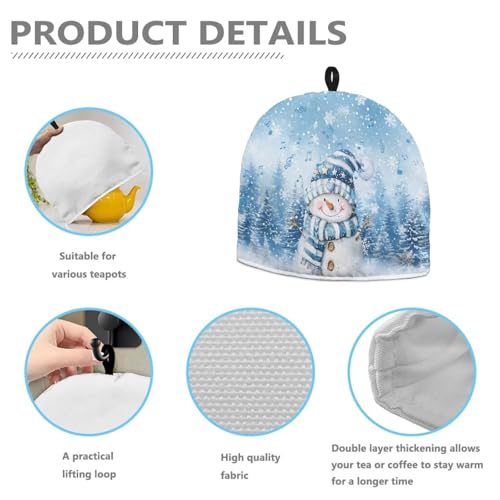 Image of Teapot Cover Tea Pots Cozy Insulated Tea Cozies Teapot Dust Cover Kettle Cover for Home Kitchen Dining Room Decor Christmas Blue Snowman