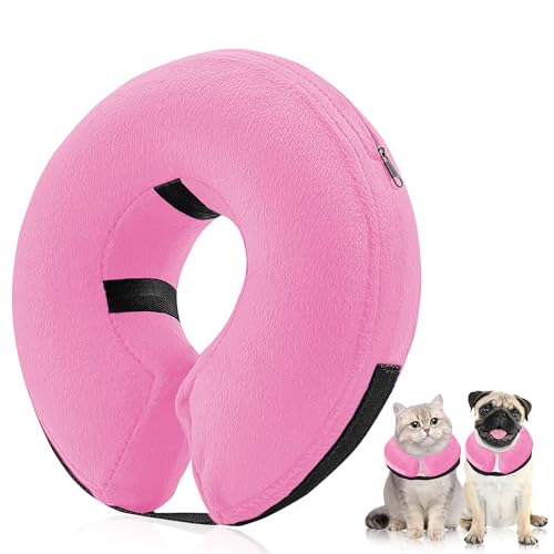 Protective Inflatable Collar for Dog and Cat, Dog Cone Collar Alternative After Surgery,Pet Recovery Collar for Small Medium Large Dogs Cats,Soft Blow up Donut Dog Cones(Pink, X-Small)