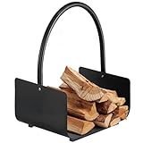 Amagabeli Chimenea Madera Cesta 40 x 30 x 40cm para Leña con Mango Acero titular de la leña Chimenea de madera cesta de leña Soporte de madera Cesta de chimenea Negro