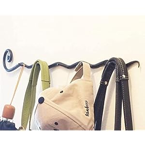 Handmade Wrought Iron 5 Hooks Coat Hanger–Black Iron BathroomKitchen Accessories–Farmhouse Vintage Western Rustic Decor Towels Hanger–Easy to Install Strong Sturdy Wall Mount Rack Bags