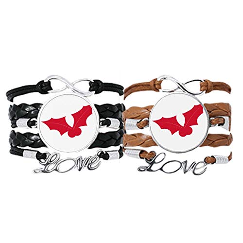 Bracelet Amour Couple Cuir Corde et Médaillon Feuille de Noël Finition Joaillerie