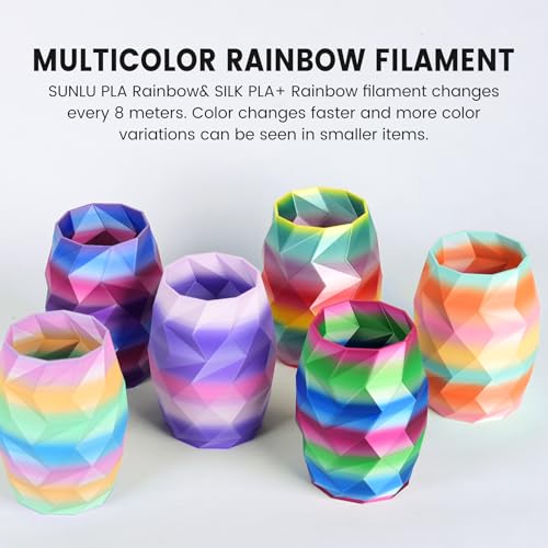 Image of SUNLU 3D Printer Filament Bundle, PLA+ Silk Rainbow Filament Multicolor 1.75mm, Individually Vacuum Packed, 250G Spool, 8 Rolls, 2kg in Total, 8 Rainbow Color, Suit for Christmas Print