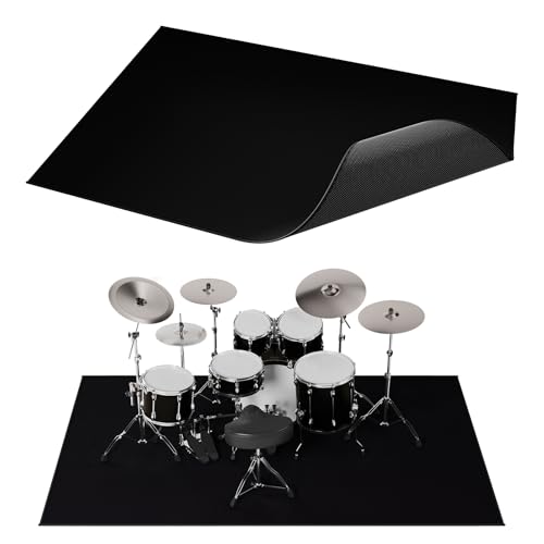 Drum Rug 4x6Ft With Non-Slip Grip Bottom, Tightly Woven Fabric Mat, Electric Carpet, Soundproof, Accessories Gifts, Black