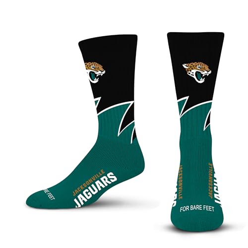 For Bare Feet NFL JACKSONVILLE JAGUARS Black Wave Crew Sock Team Color LARGE
