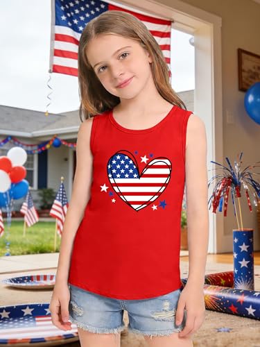 Image of CAZYCHILD Girls American Flag Tank Tops Boys 4th of July Shirts USA Summer Sleeveless Tee Independence Day Outfit 5-14y