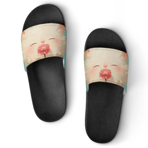 Chaussons de maison chat blanc pour douche et détente 37