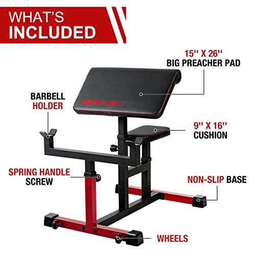Er Kang Preacher Curl Bench, 350Lbs Strength Training Biceps Bench For Home Gym, Adjustable Weight Bench With Wheels Moving, 26"×15" Arm Pad&Height Selectable Seat(2023 New Version) #TOP7