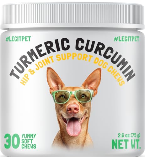 LEGITPET Turmeric Curcumin Hip & Joint Supplement for Dogs – Supports Mobility, Comfort & Overall Wellness – with Collagen & BioPerine – 30 Chews