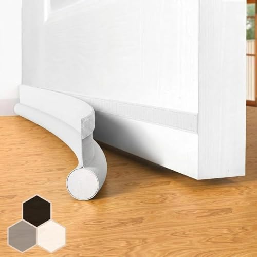 Door Draft Stopper Bottom One Sided Door Draft Blockers，37' Cutable Under Door Draft Blocker Insulator Door Sweep Weather Stripping Soundproof，Fits for Interior／Exterior Doors，1 Pack,White