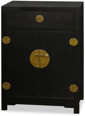 ChinaFurnitureOnline Hand Crafted Elmwood Ming Cabinet with Brass Hardware - Black