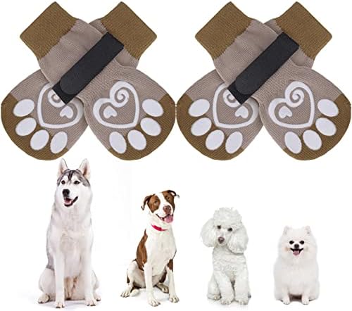 KOOLTAIL Dog Socks Anti-slip Dog Paw Protector Dog Boots 2 Pairs Adjustable Dog Socks For Pet indoor & outdoor Walking