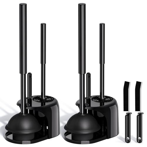 Image of 2PACK 3 in 1 Toilet Brush and Plunger Set with Crevice Cleaning Brush, Toilet Plunger and Brush Set with Extra Long Handle, Plungers for Bathroom Accessories, Bright Black