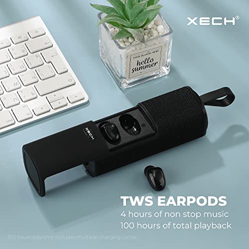 Image of Xech Speaker Pods 3.0 Wireless Bluetooth Speaker with TWS Earbuds & 1500mAh Power Bank 3 in 1 Design (Black)