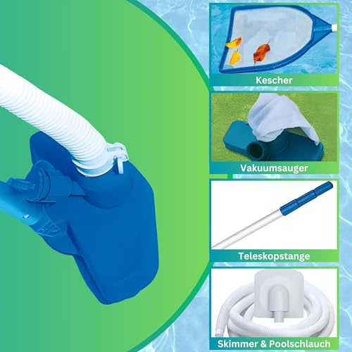 Summer Waves Poolreiniger Bodensauger Poolsauger - Pool Reinigungsset mit Teleskopstange Pool Sauger Kescher Schmutzbeutel - Poolreinigungsset Pool Bodensauger Staubsauger für Schwimmbad QuickUp Pool