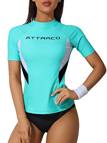 Attraco Rash Guard For Women Swim Shirt Short Sleeve Diving Uv Protection Swimsuit Aqua M #TOP9
