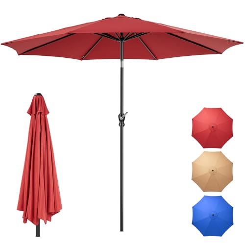 NEWBULIG 9FT Patio Umbrella, Outdoor Table Umbrellas with Push Button Tilt and Crank, 8 Sturdy Ribs, Waterproof, UV Protection and Fade Resistant, for Pool, Garden, Market, Backyard