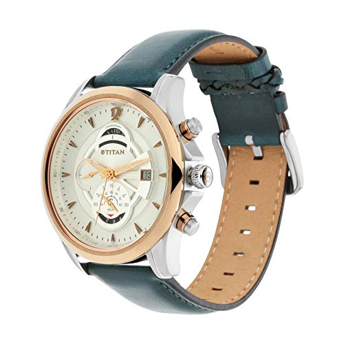 Titan Regalia Maritime White Dial Chronograph Leather Strap Watch for Men-NS1830KL01 - Image 3
