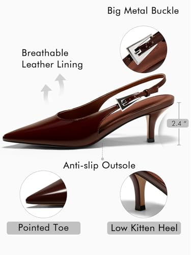 Image of Coutgo Womens Slingback Heels Kitten Low Heel Dress Shoes Closed Pointed Toe Buckle Pumps Work Wedding Shoes