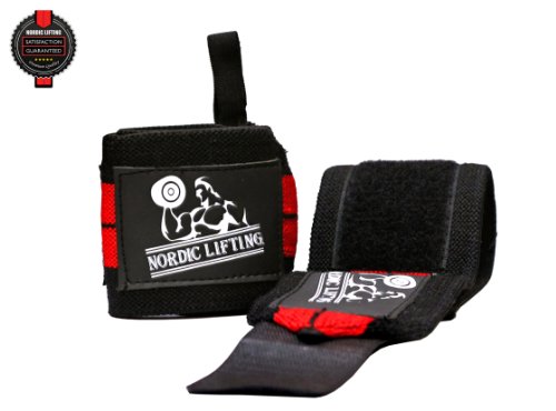 Nordic Lifting Wrist Wraps (1 Pair/2 Wraps) 14" for Weightlifting | Cross Training | Powerlifting - For Women & Men - Hand Strength & Support During Weight Lifting (Red) - 1 Year Warranty - Thumbnail 4