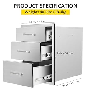 Outdoor Kitchen Drawers 18''Wx 23''H x 23''D Triple BBQ Drawers Stainless Steel Built-in Drawer for Outdoor Kitchen Island, Patio Grill Station Outdoor Kitchen Drawers 18Wx 23H x 23D Triple BBQ Drawers Stainless Steel Built in Drawer for Outdoor Kitchen Island Patio Grill Station