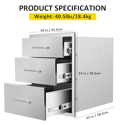 Outdoor-Kitchen-Drawers-18Wx-23H-x-23D-Triple-BBQ-Drawers-Stainless-Steel-Built-in-Drawer-for-Outdoor-Kitchen-Island-Patio-Grill-Station Outdoor Kitchen Drawers 18Wx 23H x 23D Triple BBQ Drawers Stainless Steel Built in Drawer for Outdoor Kitchen Island Patio Grill Station