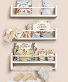 Mazjoaru White Floating Book Shelves for Wall, Set of 3 Wall Mounted Children’S Book Shelves for Kids Nursery Decor, Small Floating Shelf Organizer for Kitchen Spice Rack With Bead Decoration