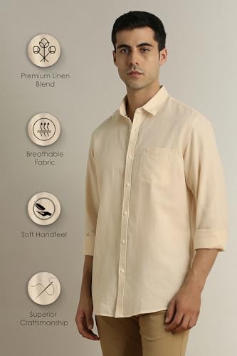 Image of Peter England Men's Solid Linen Blend Shirt Slim Fit| Casual Wear | Full Sleeves