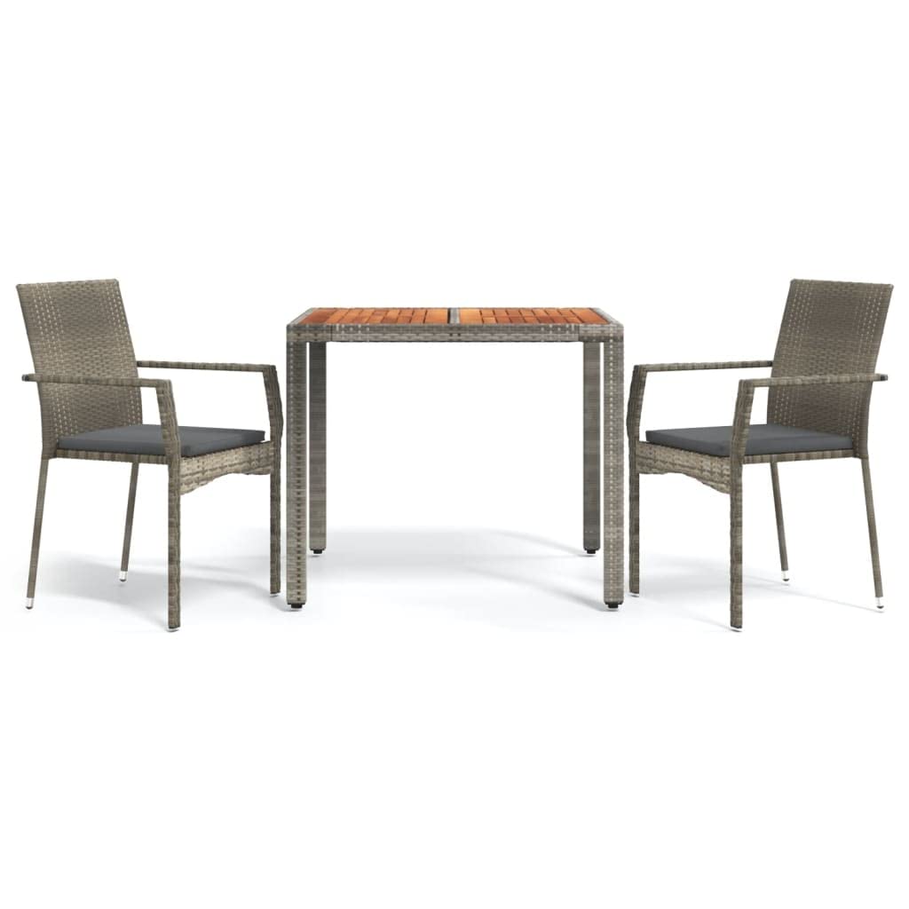 Ensemble à manger de jardin 3 pcs Solivagant en résine tressée avec coussins gris