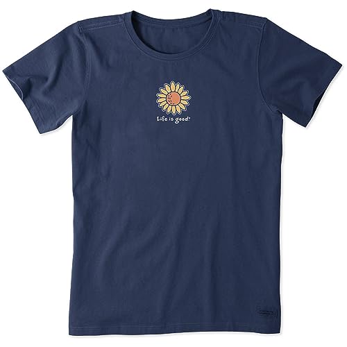 Life is Good Women's Sunflower Vintage Crusher Tee, Darkest Blue