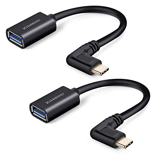 KiWiBiRD 90 Degree USB 3.1 Type C to USB 3.0 A Female Cable Adapter for New MacBook Pro 13/15, Galaxy Note 8/S8/ S8+/S9/S9+ Tab S3, Google Pixel XL, More Type-C Ready Devices [2 Pack]
