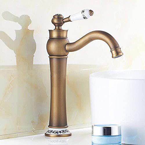 Grifo para fregadero de cocina, estilo europeo, latón antiguo, giro de calor frío