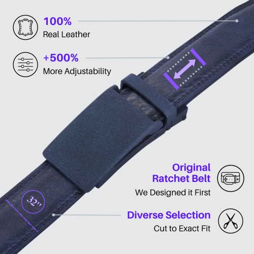 Image of Marino Avenue Ratchet Belt for Men. Adjustable Leather Dress Belt with 38 Easy to Click Into Place Ratchet Closures.