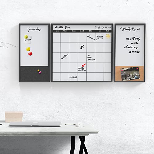 Modern Magnetic White Board Calendar Dry Erase With Cork Board,24 X 18 Inches Black Aluminum Frame Wall Mounted Board For Office Home And School With 5 Push Pins #TOP1