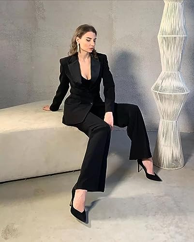 Women's Notch Lapel Suit Single Breasted for Interview Banquet Jacket Pants2
