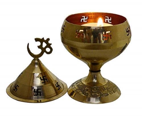 Image of Mkd2 Rise Golden Om and Swastik Symbol Decorative Brass Diya - Akhand Diya for Puja -Navratri - Brass Diya for Pooja Room, Home Temple Decor - Diwali Diya - Diwali Decoration Item