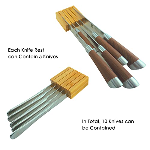 Knife Block Organizer - Lijepna In Drawer Organizer Bamboo Wood Drawer Knife Organizer - Designed To Hold 10 Knives(Not Included)-Keep Knife’s Blades Store Without Pointing Up #TOP2