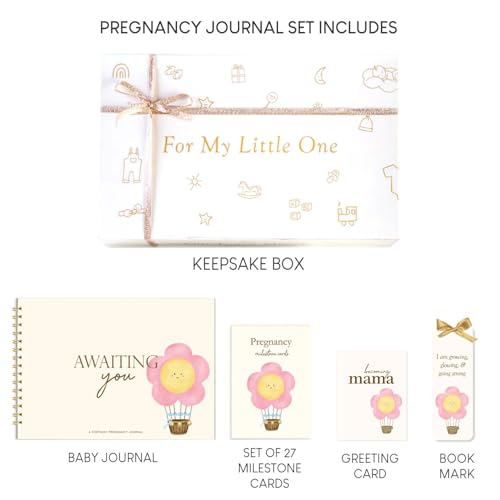 Image of Chaarpaai Pregnancy Journal for Pregnant Women | Awaiting You Pregnancy Planner | 27 Milestone Cards with 100 GSM Pages | Journal for Expecting Moms with Keepsake Box (White)
