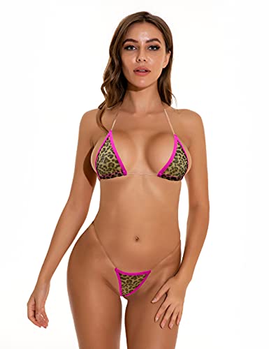 Oneheekini Women Sexy Leopard Mini Micro Bikini g String Sheer Bathing Suit Set…