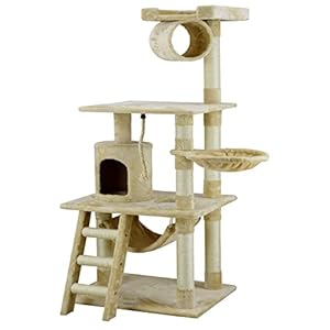Go Pet Club Classic Cat Tree, Faux Fur Finish, Sisal Rope Scratcher, 62″H, Beige