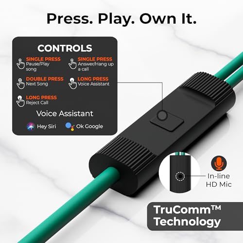 Image of Zing Type-C Wired Earphones with HD Mic, BassXpand Technology, 13mm Dynamic Drivers, IPX4 Water Resistant, Magnetic Earbuds, in-Line Controls, 1.2m Cable - Teal Eclipse