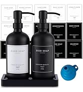 Black Thick Glass Soap Dispenser - Farmhouse Kitchen Dish &Hand Soap Dispenser Set, 304 Rustproof...