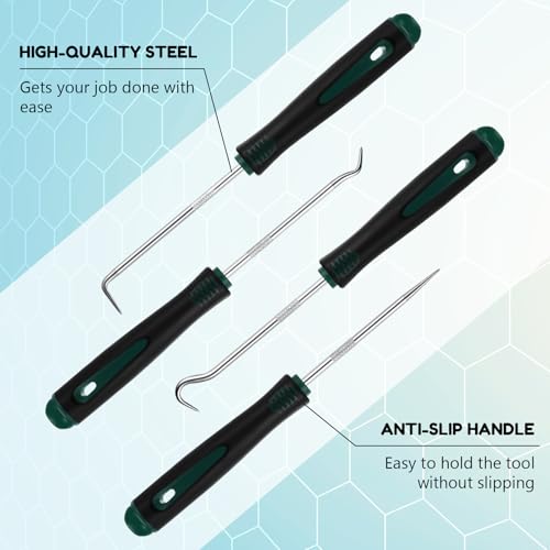 Image of WILLBOND 4 Pcs Pick and Hook Set Precision Automotive Mechanic Picks Tools Set for Car Oil Seal Hooks Puller Remover Tools(6.5 Inches,Dark Green) (Pack of 3)