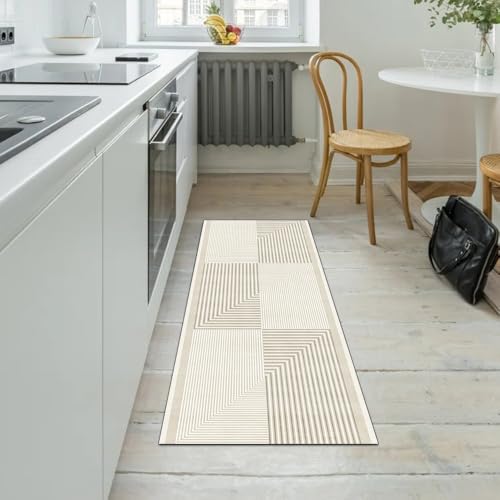 Alfombra de pasillo beige de 70x280 cm lavable y moderna 5