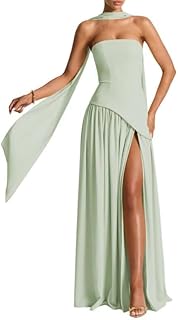 Strapless Bridesmaid Dresses Long with Scarf 2025 Satin Pleated Prom Dress VS190